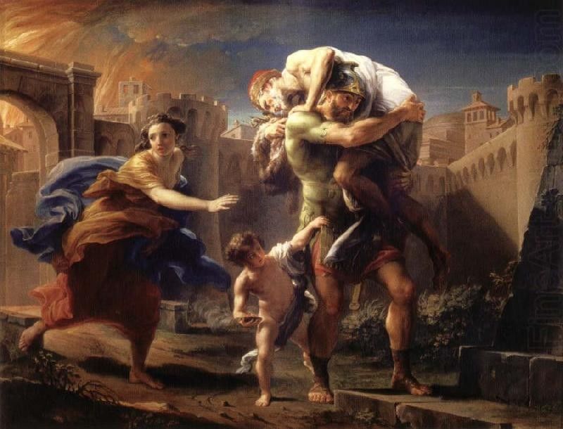 Aeneas flees Troy 18c Batoni