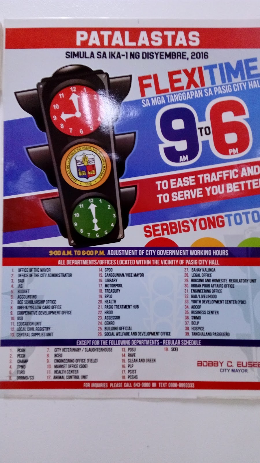 Pasig City Hall Changes Operating Hours from 9am to 6pm