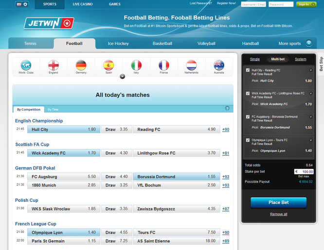 Jetwin Sportsbook Screenshot
