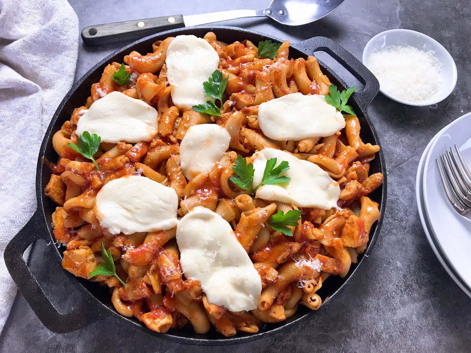 Chicken Marinara with Pasta and Fresh Mozzarella
