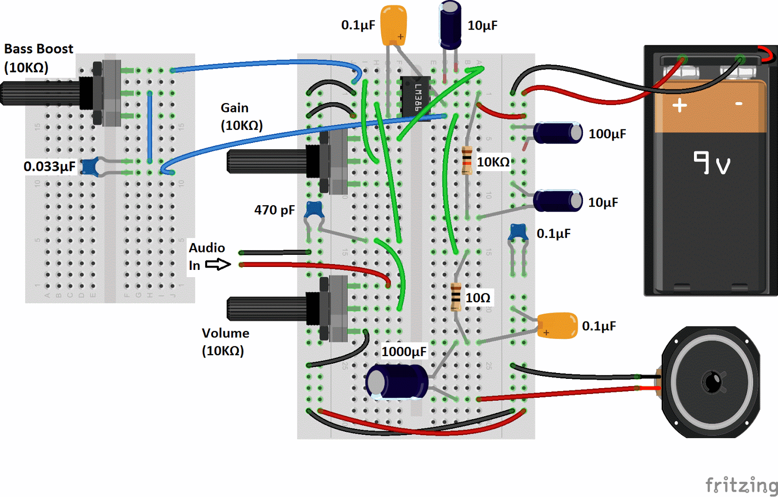 Circuit diagram. Here input is 9V battery ...