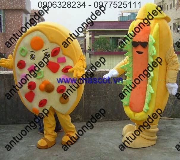 may mascot bánh pizza, bánh mì 
