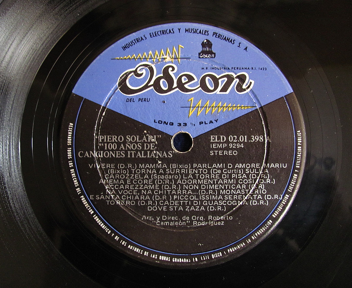 Vinilos Peruanos: Piero Solari - 100 años de canciones italianas (1976)