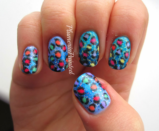 PlumeriaPainted: Blue + Teal Leopard + Rainbow Cookie Spots