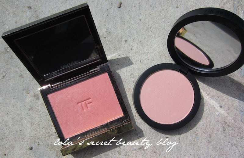 lola's secret beauty Tom Ford Beauty Cheek Color Pink Giorgio Armani Sheer Blush No. 2 Pink Side by Side- Swatches