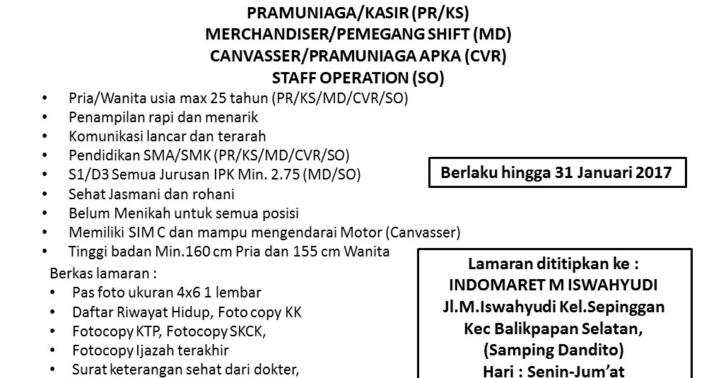 Lowongan Kerja Kota Balikpapan: Lowongan INDOMARET