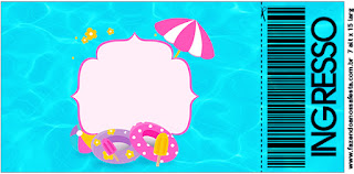 Fiesta en la Piscina para Niña Rubia: Invitaciones para Imprimir Gratis. Invitación tipo Ticket Master de Fiesta en la Piscina para Niña Rubia.