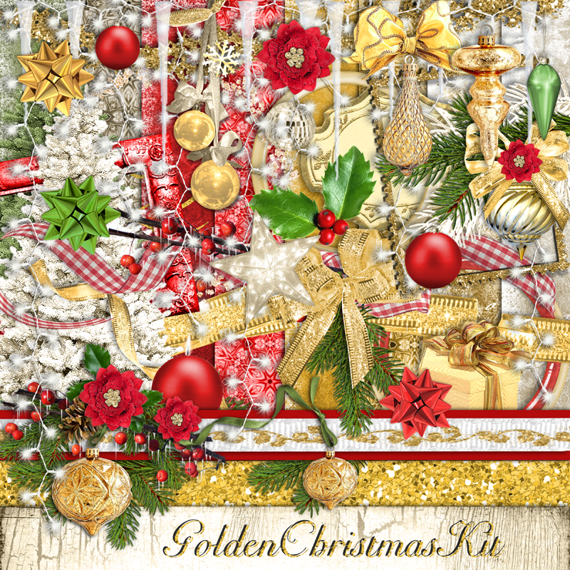 cheyOkota digital scraps Golden Christmas Freebie Digital Scrapbook Kit