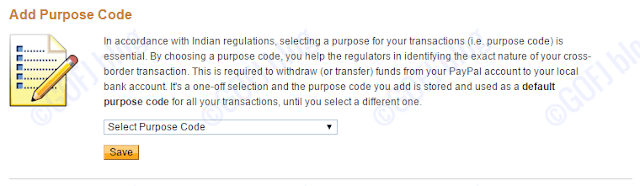 Selecting purpose code on PayPal India