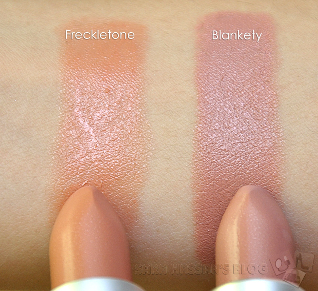 Mac lipstick swatch series freckletone. 