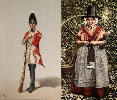 Grenadier guards or Welsh women in traditional dress