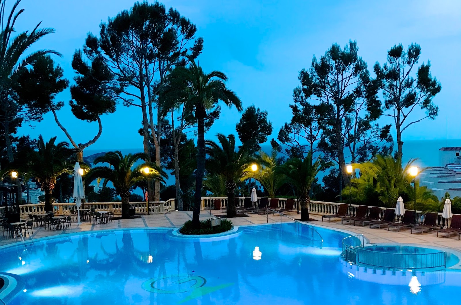 A Hilltop Oasis and a Room With a View at the Maritim Hotel Galatzo in Mallorca Pool View at Night