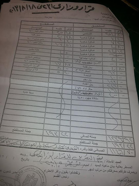 للمعلمين: مفردات المرتب لجميع القرارات بعد الخصم بداية من شهر نوفمبر 2015 05