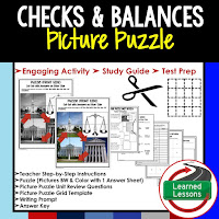 Checks and Balances, Civics Test Prep, Civics Test Review, Civics Study Guide, Civics Interactive Notebook Inserts, Civics Picture Puzzles