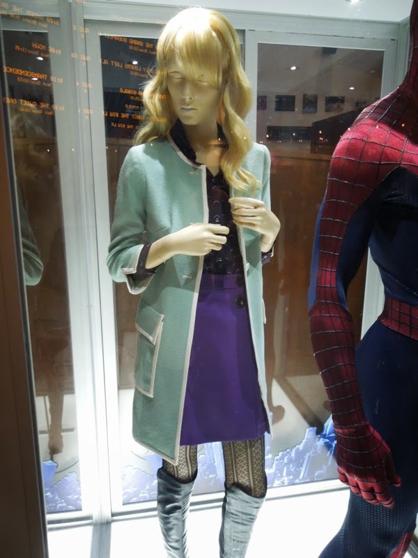 Hollywood Movie Costumes and Props: Spider-man and Gwen Stacy costumes from  The Amazing Spider-man 2 on display...