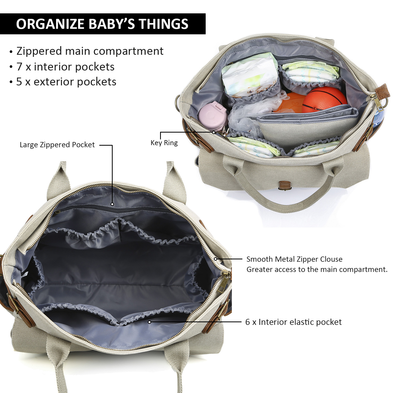 TRUEMATE Baby Diaper Bag Tote With Changing Pad Stroller Straps and