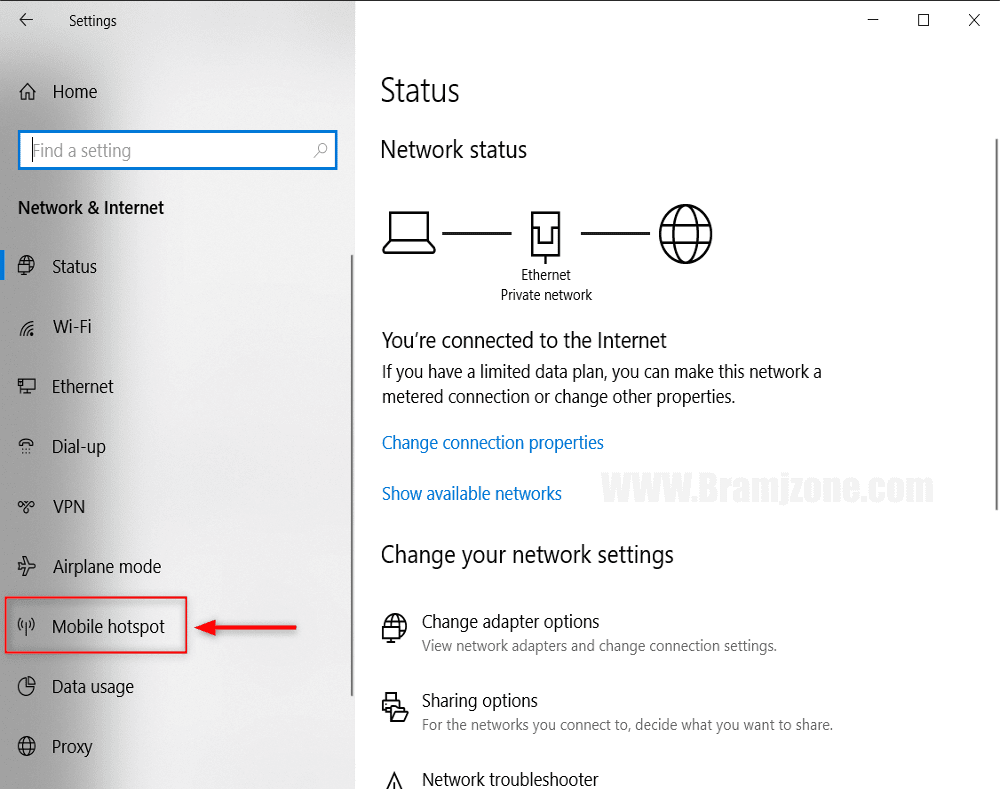 تفعيل Mobile hotspot