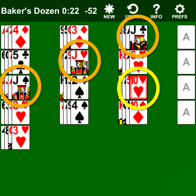 【iPhone アプリ】13組のカードをAKの順に全て移動させる Baker's Dozen Solitaire stjam
