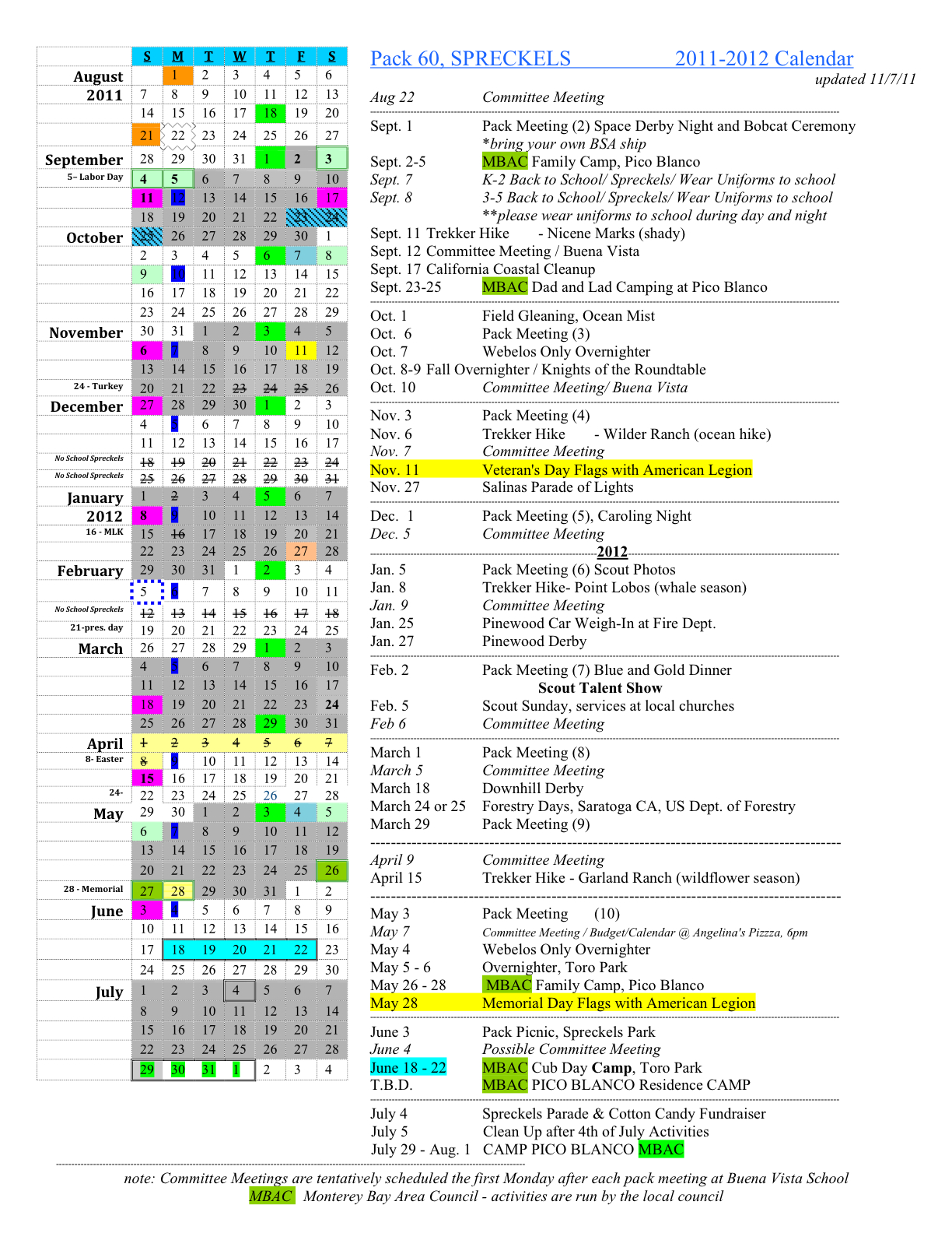 Cub Scout Calendar 2014 2015 Cub Scout Calendar 2014 2015