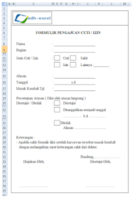 Contoh Membuat Form Pengajuan Cuti Atau Izin Dengan Menggunakan Excel Adhe Pradiptha