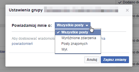 powiadomienia grupy facebook