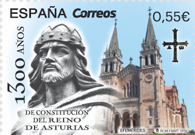 Sello del 1300 aniversario del Reino de Asturias, filatelia
