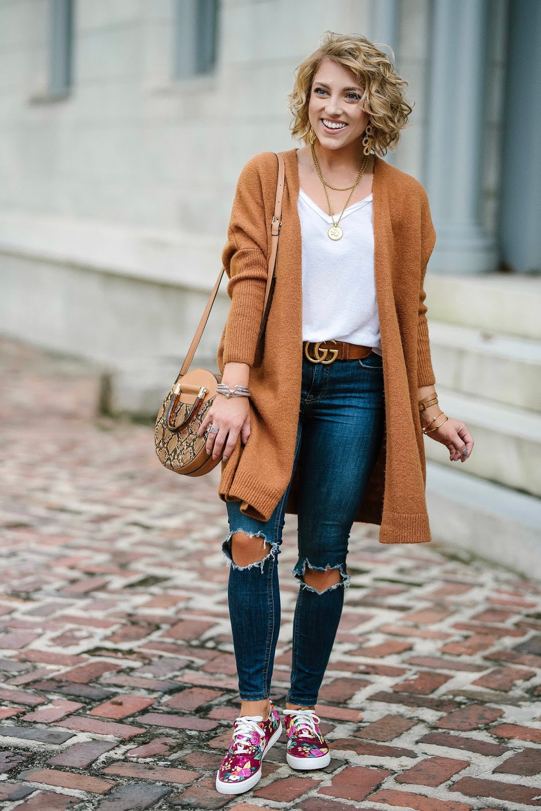 Fall Fashion: $51 Brown Cardigan, Free People Jeans and  Keds x Rifle Paper Co. Sneakers - Something Delightful Blog