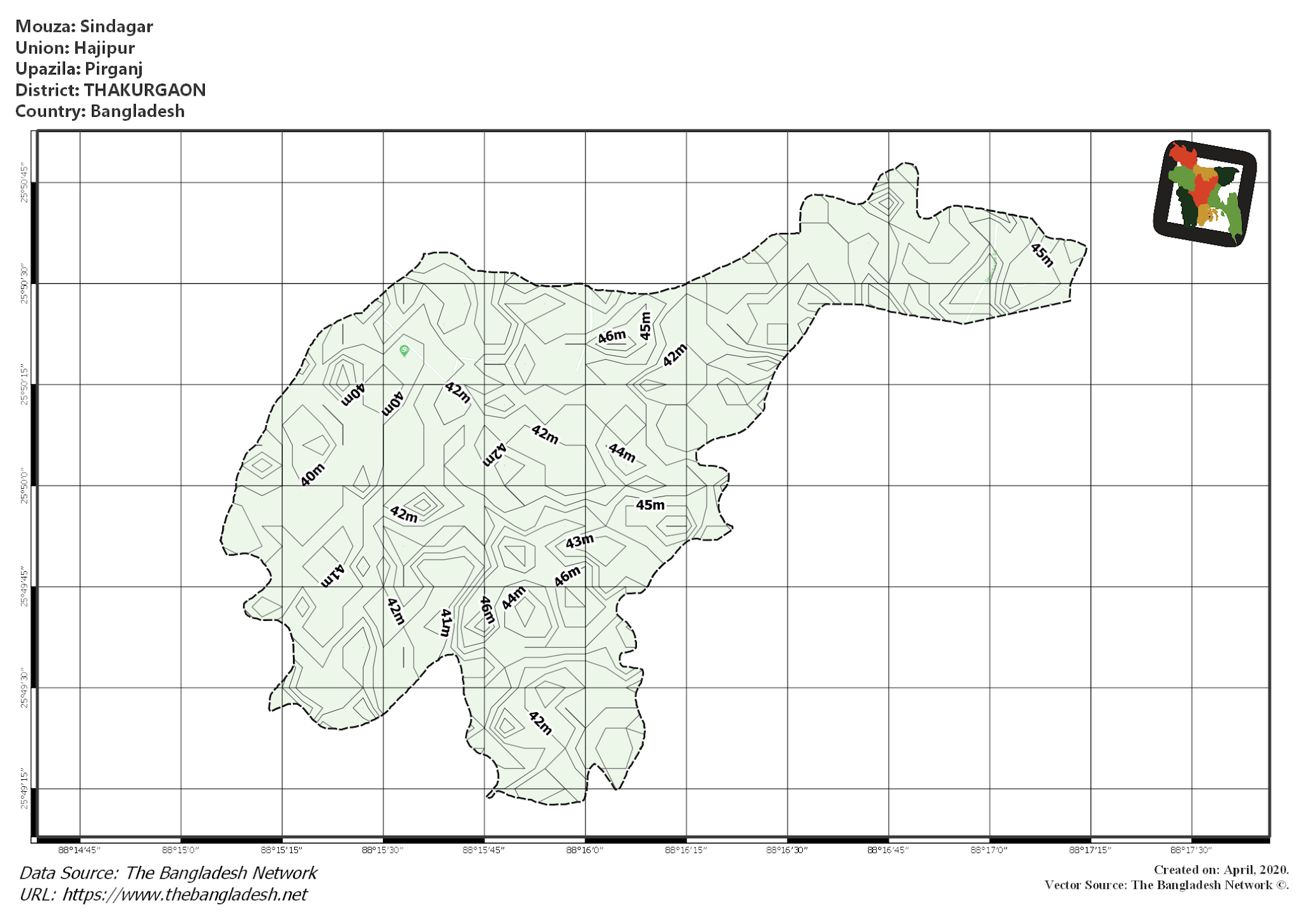 Map of Sindagar Mouza of Pirganj Upazila, THAKURGAON, Bangladesh.