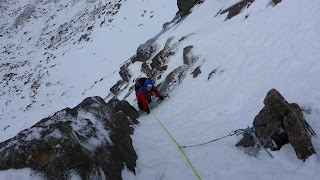 Guided winter climbing on Jacob's Edge with Adam on a Cairngorm winter mountaineering course