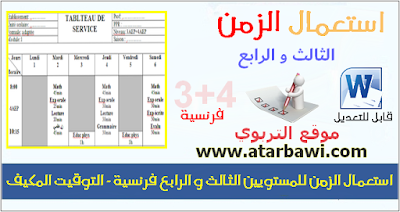 استعمال الزمن للمستويين الثالث و الرابع فرنسية