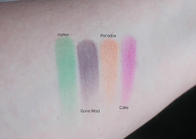 The Mad Hatter Shades Photo of swatches of The Mad Hatter Shades from the Urban Decay Alice Through the Looking Glass Palette