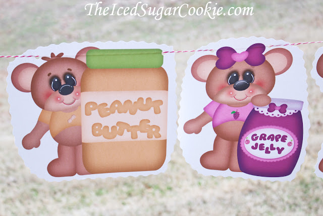 Peanut Butter And Jelly Sandwich DIY Birthday Party-Teddy Bear Picnic Birthday Party Banner Flag Bunting Garland