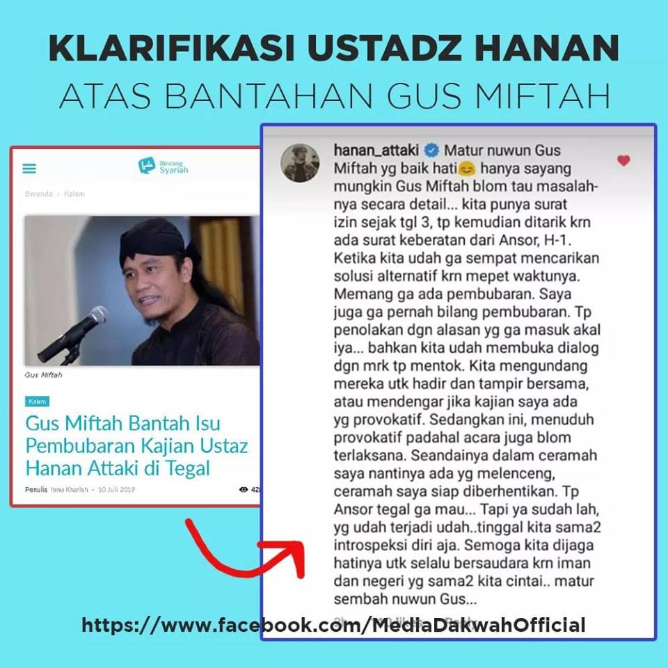 Klarifikasi Ustadz Hanan Attaki Atas Bantahan Gus Miftah Portal