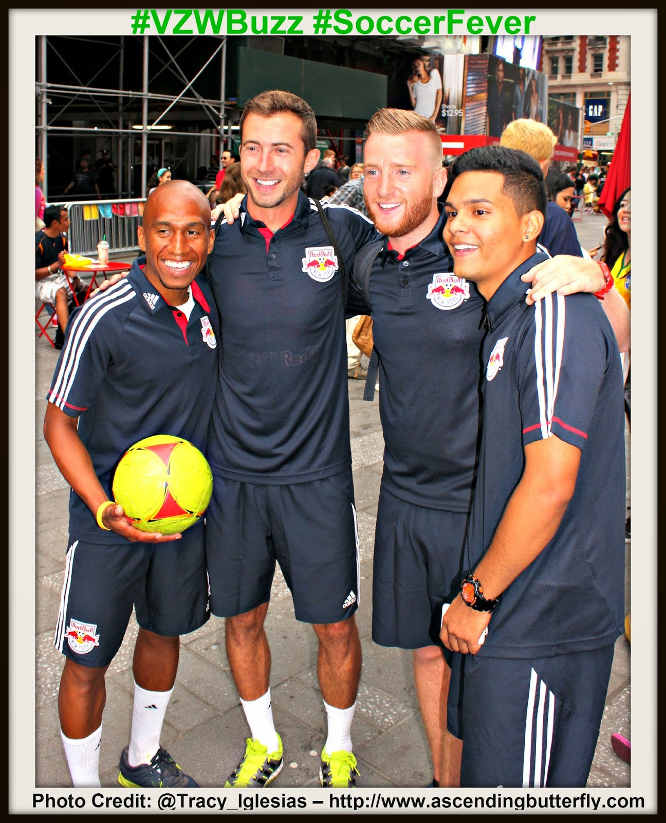 The New York Red Bulls and New York City Bloggers Times Square New York #VZWBuzz #SoccerFever