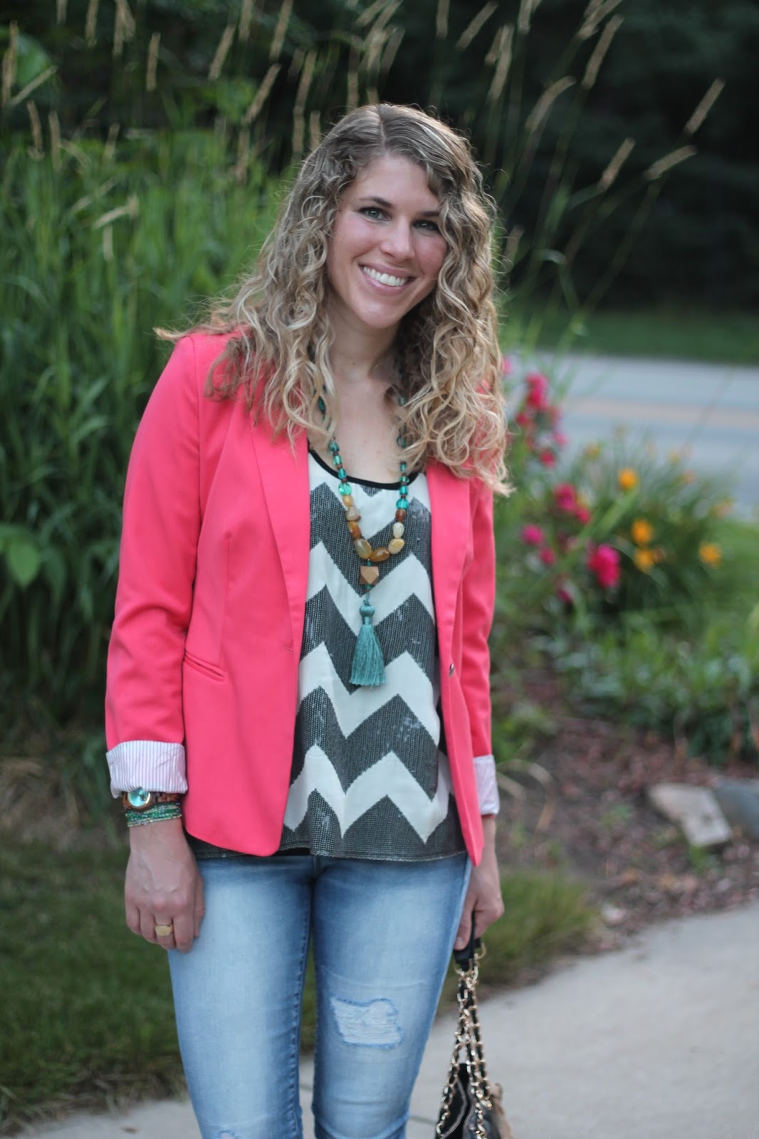 I do deClaire: Coral Blazer and Sequined Tank