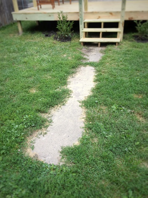buried concrete sidewalk to deck