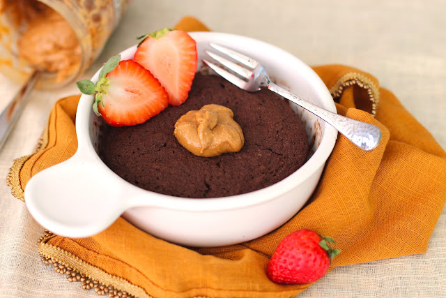 You can make this Healthy Single-Serving Chocolate Peanut Butter Microwave Muffin in 5 minutes flat. You can't tell it's low fat, high protein, sugar free, and gluten free!
