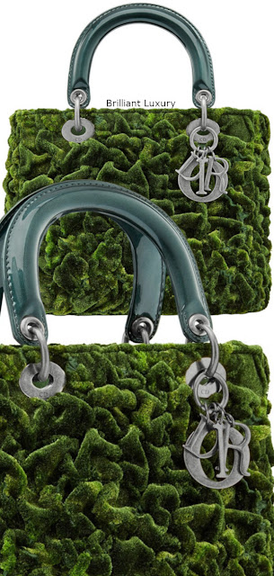 ♦Lady Dior mini bag, cotton silk embroidered with texture,create a vegetal moss effect,tie and dye effect green color, designer Lee Bul