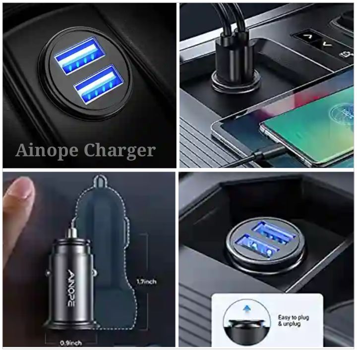 Ainope Car Charger with Dual-USB Ports for Charging Mobile Devices and Gadgets - 4.8A Fast Charger