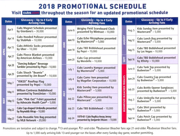 Wrigley Wax: 2018 Cubs Schedule, Convention Version Wrigley Wax: 2018 Cubs Schedule, Convention Version