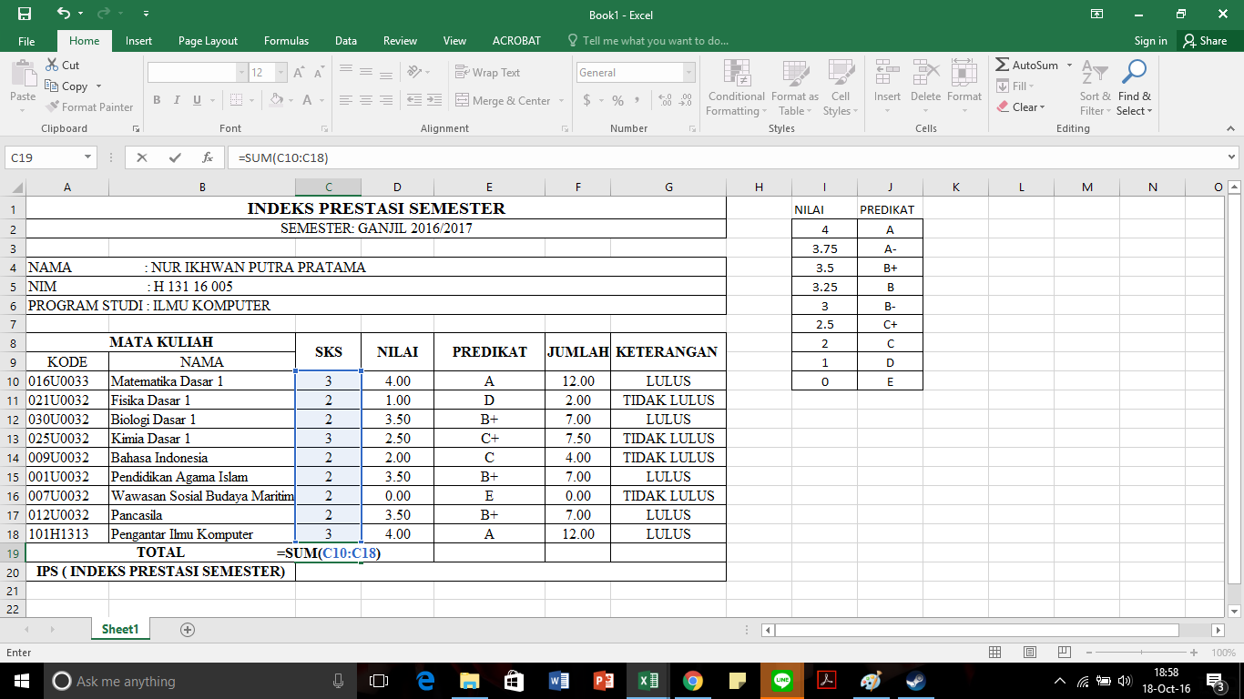 Cara Menghitung Indeks Prestasi Semester Dengan Ms.Excel