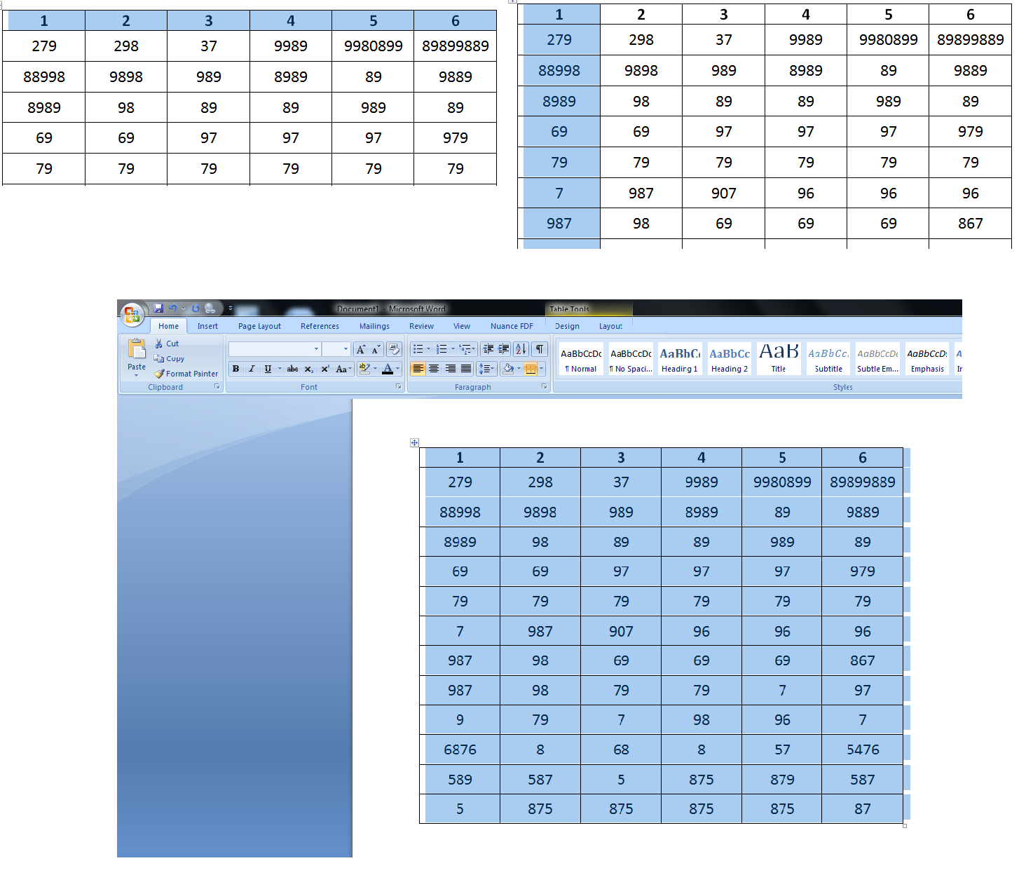 Shortcut key to Select Entire Row, Column & Table in Word