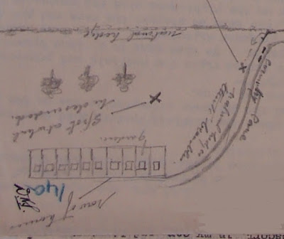 Close-up of MI5 sketch map showing location of houses, Richter's landing site and equipment stash. (National Archives - KV 2/30) Close-up of MI5 sketch map showing location of houses, Richter's landing site and equipment stash. (National Archives - KV 2/30)