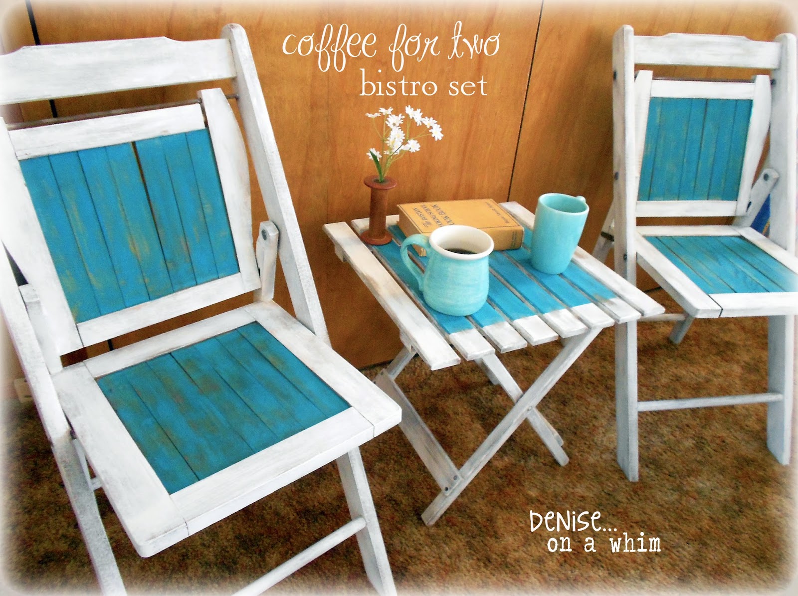 White and Teal Bistro Set from http://deniseonawhim.blogspot.com