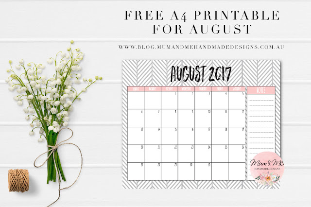 Free A4 Printable August Calendar 2017