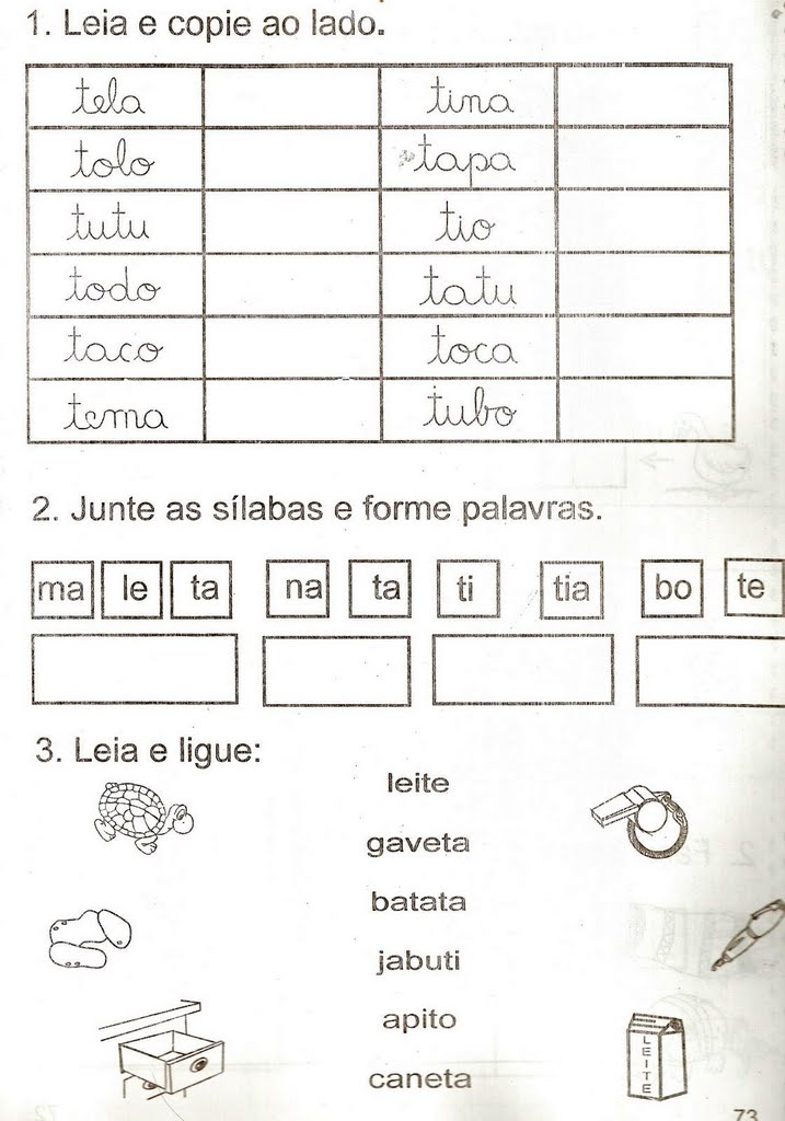 ATIVIDADE COM TA TE TI TO TU - COM TEXTO PARA ALFABETIZAÇÃO