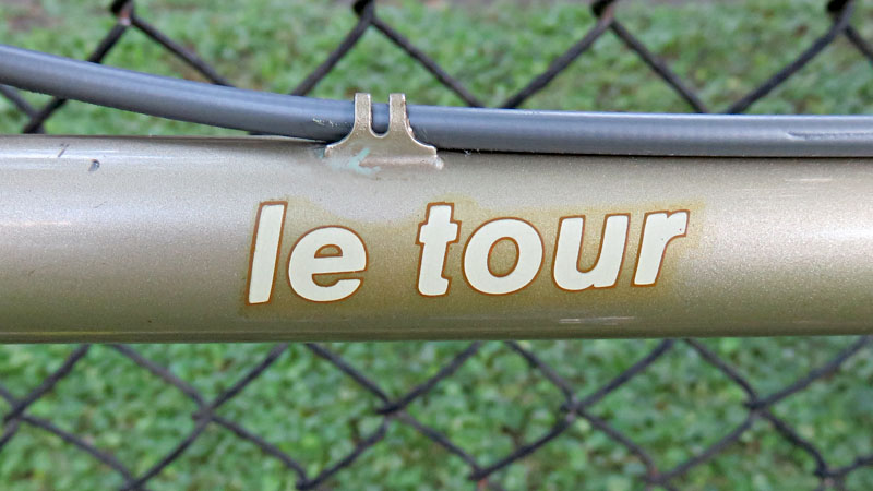 Schwinn Le Tour sticker on tope tube of bicycle