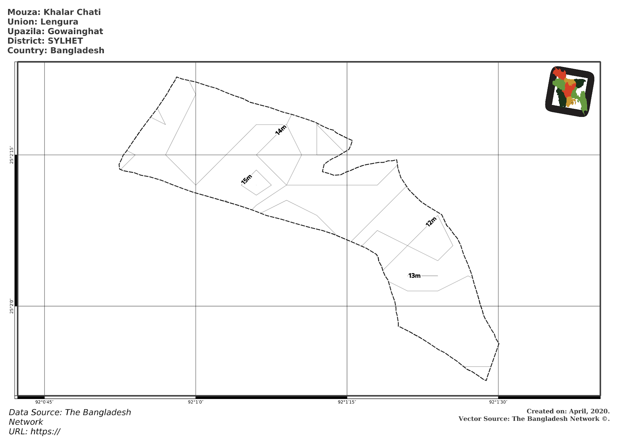 Map of Khalar Chati Mouza of Gowainghat Upazila, SYLHET, Bangladesh.