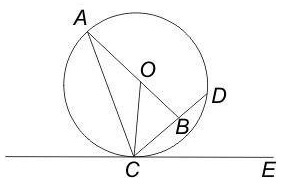 In the given figure, O is the centre of the circle and ∠ DCE = 45°. If CB = BD and CD = 10√2 cm, then what is the length (in cm) of AC ?