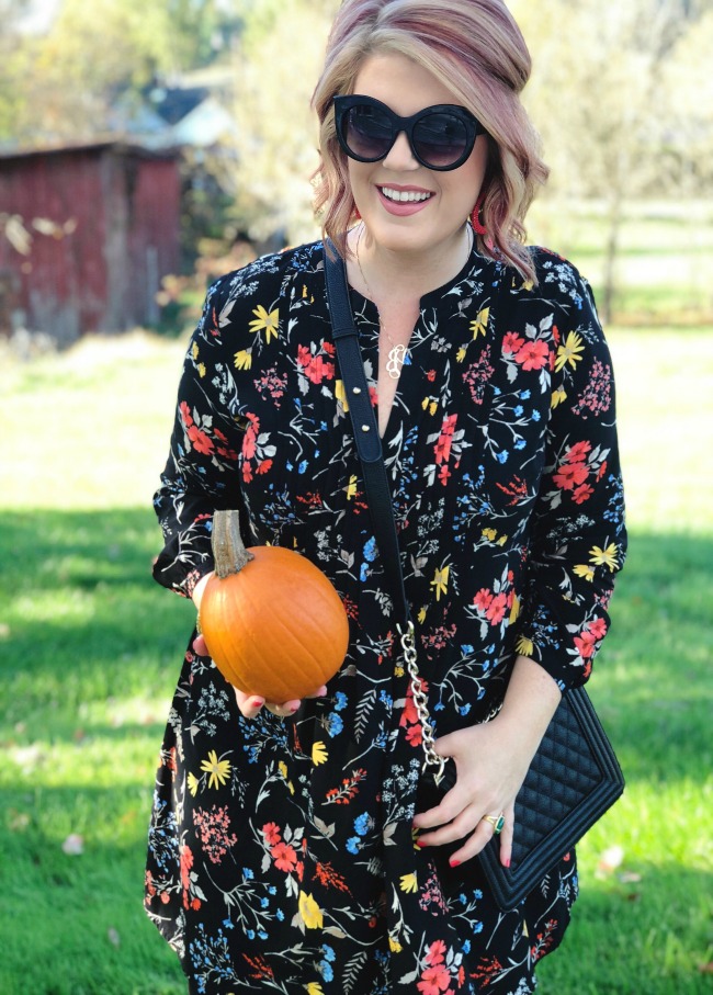 Black floral dress Old Navy, Jack Rogers booties